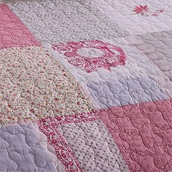 Amazon｜s ピンク パッチワーク 北欧スタイル ベッドカバー コットン