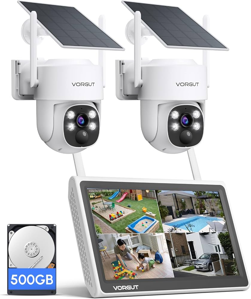 Amazon.co.jp: VORGUT 防犯カメラ 屋外 ソーラー 2台セット モニター