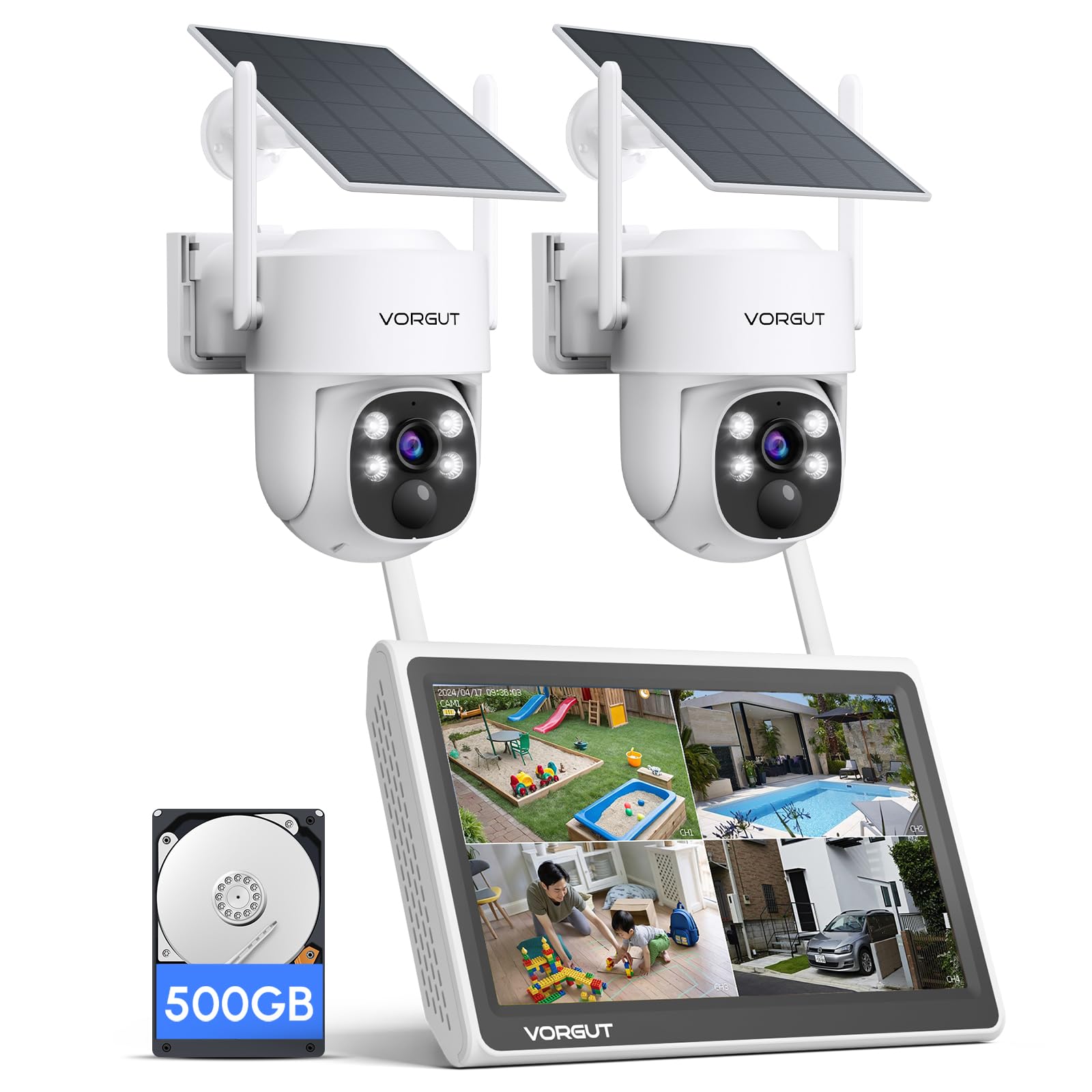 Amazon.co.jp: VORGUT 防犯カメラ 屋外 ソーラー 2台セット モニター