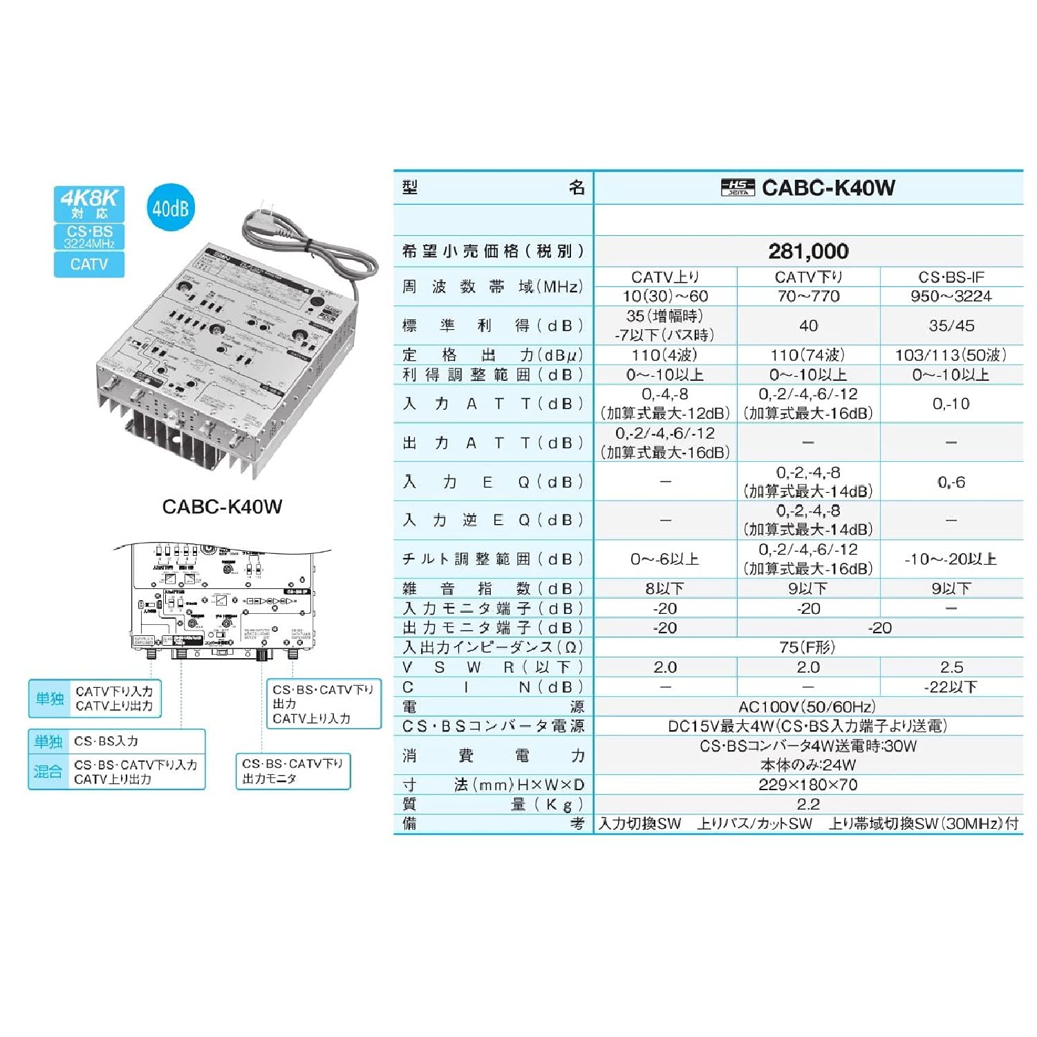 Amazon | サン電子 CS・BS・CATV双方向ブースタ CABC-K40W | サン電子