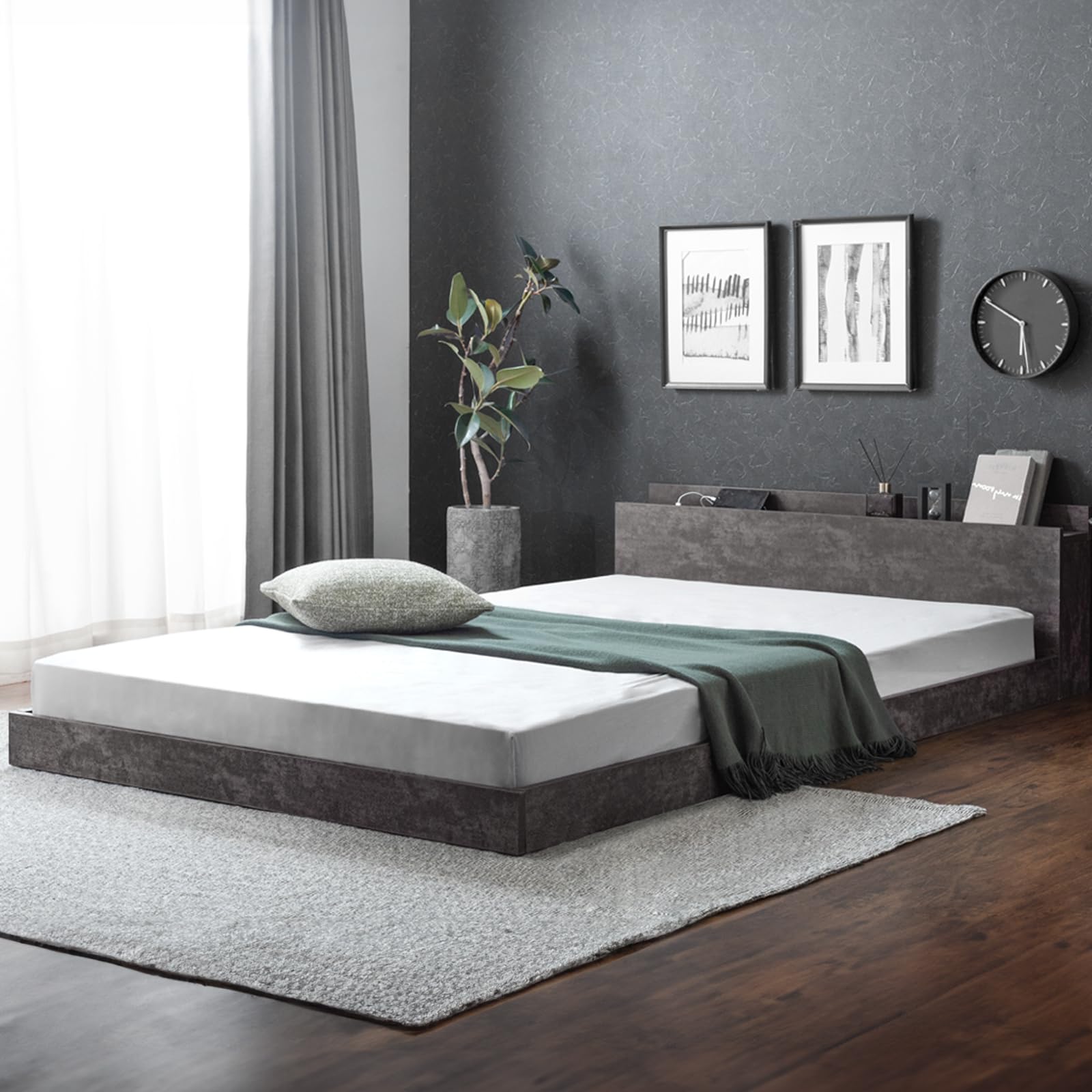 Amazon｜タンスのゲン ベッド フレームのみ シングル 宮棚付