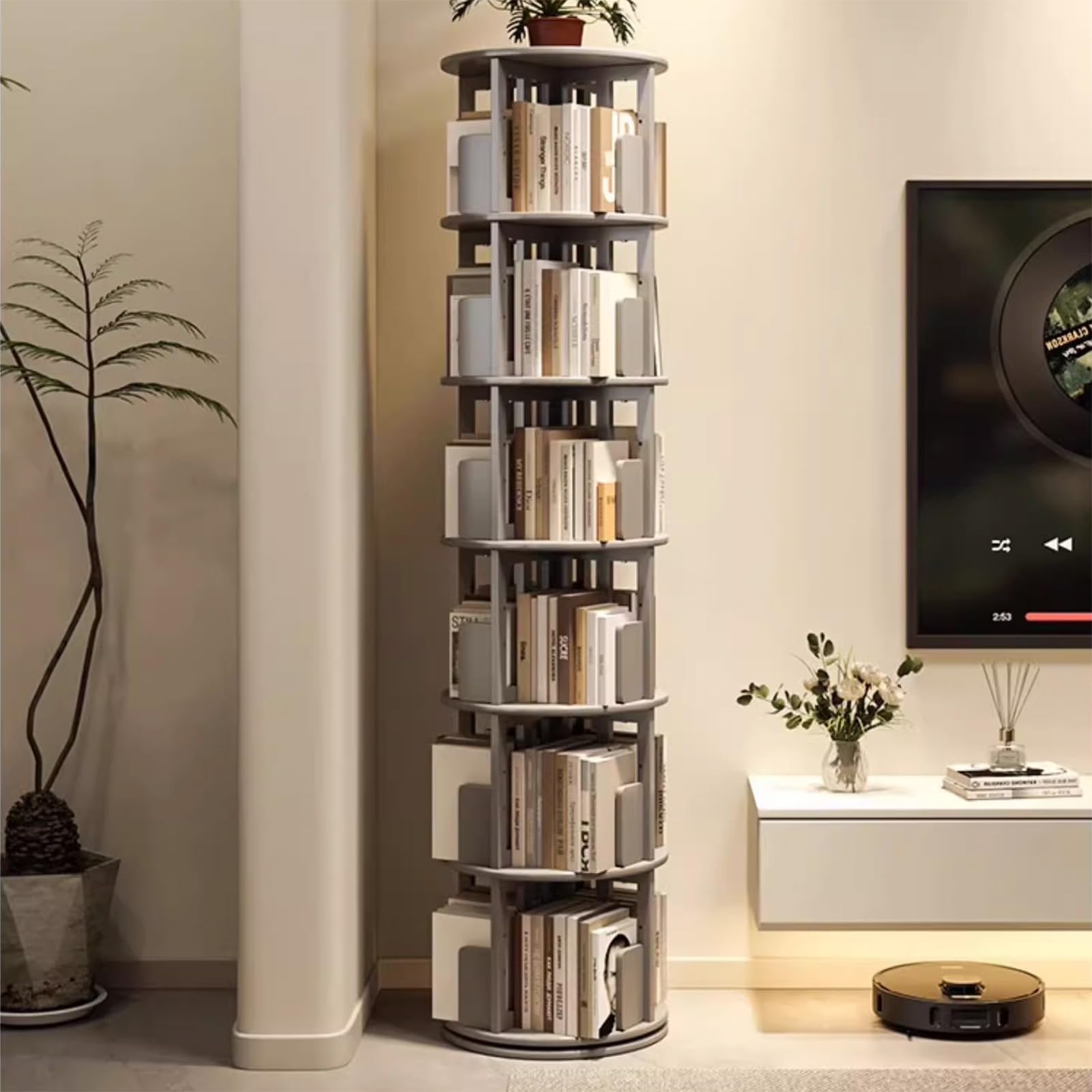 Amazon｜ラウンド360°回転式本棚 5段/6段 回転ラック 省スペース 回転