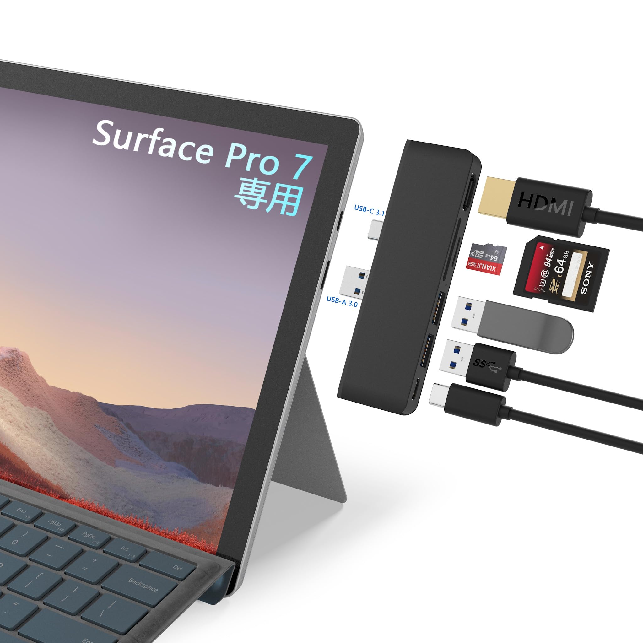 Amazon | Surface Pro 7 USB ハブ 6-in-1 Surface Pro 7 ハブ 4K@30Hz