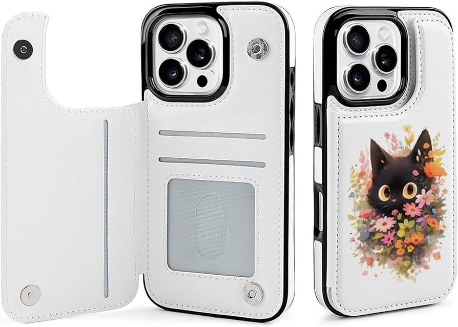 Amazon.co.jp: iPhone16 Pro 用 ケース 手帳型 花 黒猫 ネコ柄 猫柄