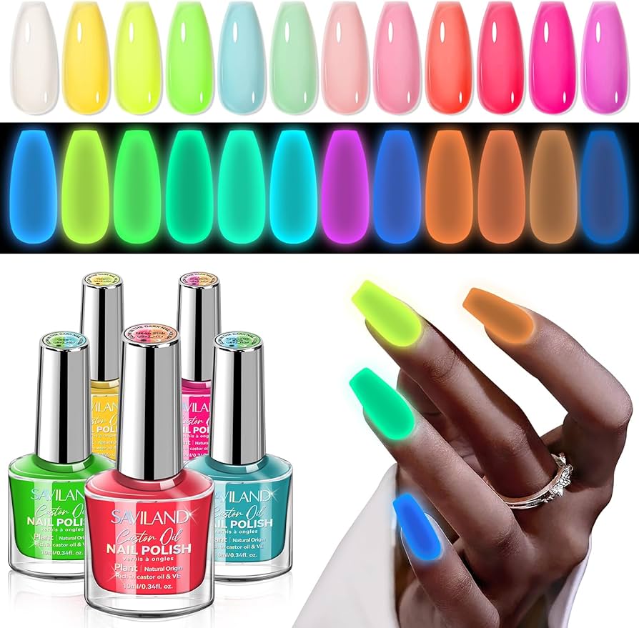 Amazon | Saviland 暗闇で光るネイルポリッシュセット: 12色の光る