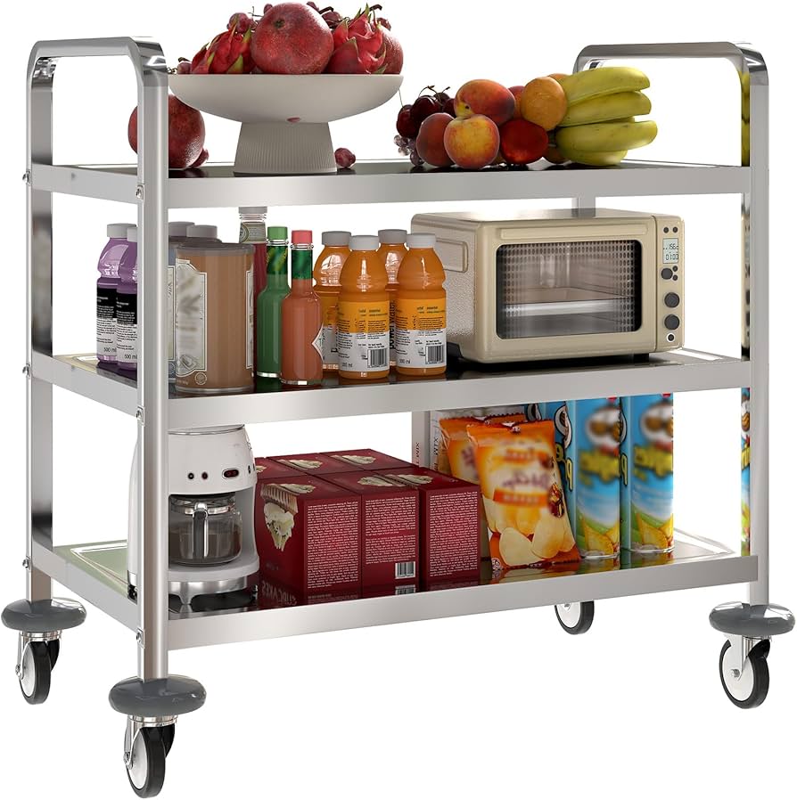 Amazon.co.jp: TCATEC サービスカート 配膳ワゴン 3段 ステンレス製