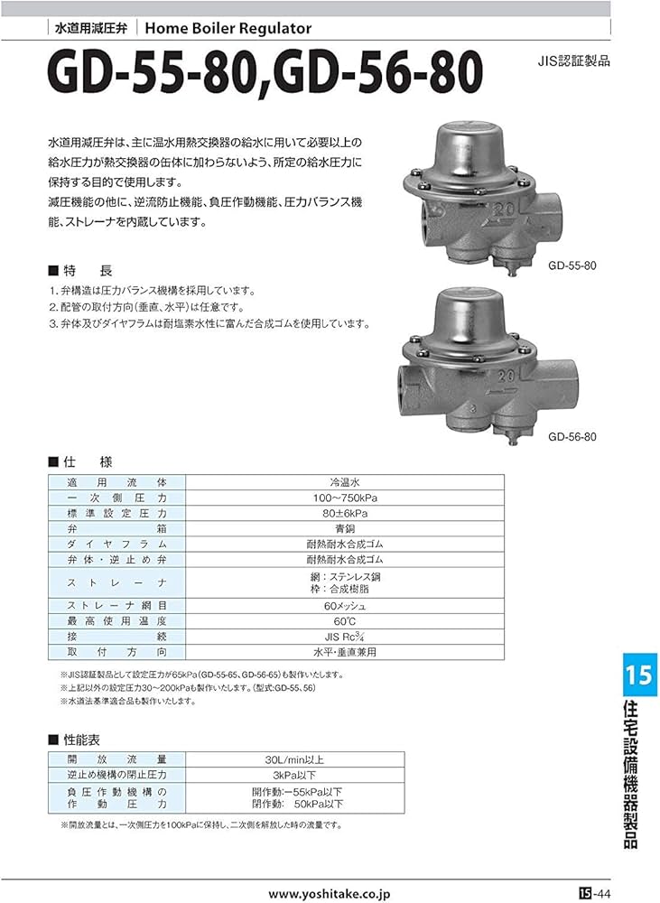 Amazon | ヨシタケ 水道用減圧弁2点セット 水道用減圧弁 型式GD-56-80