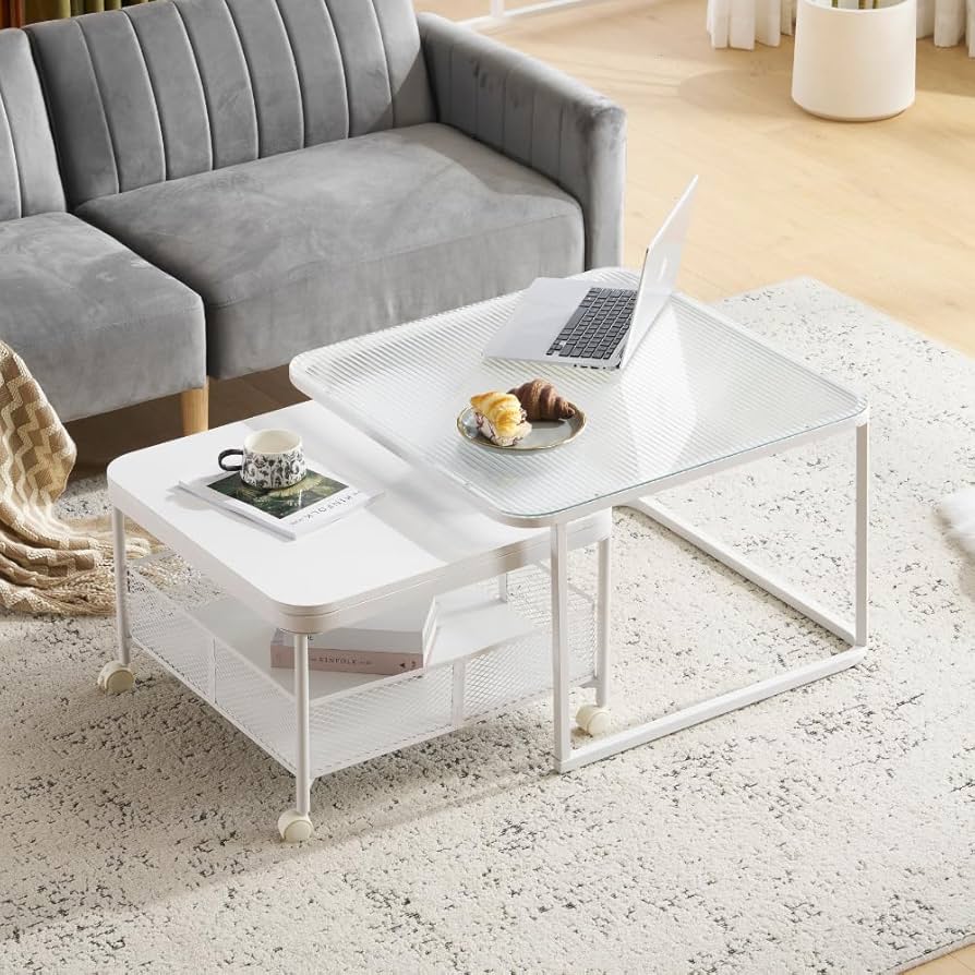 Amazon.co.jp: ガラステーブル ローテーブル 2点セット 強化ガラス天板