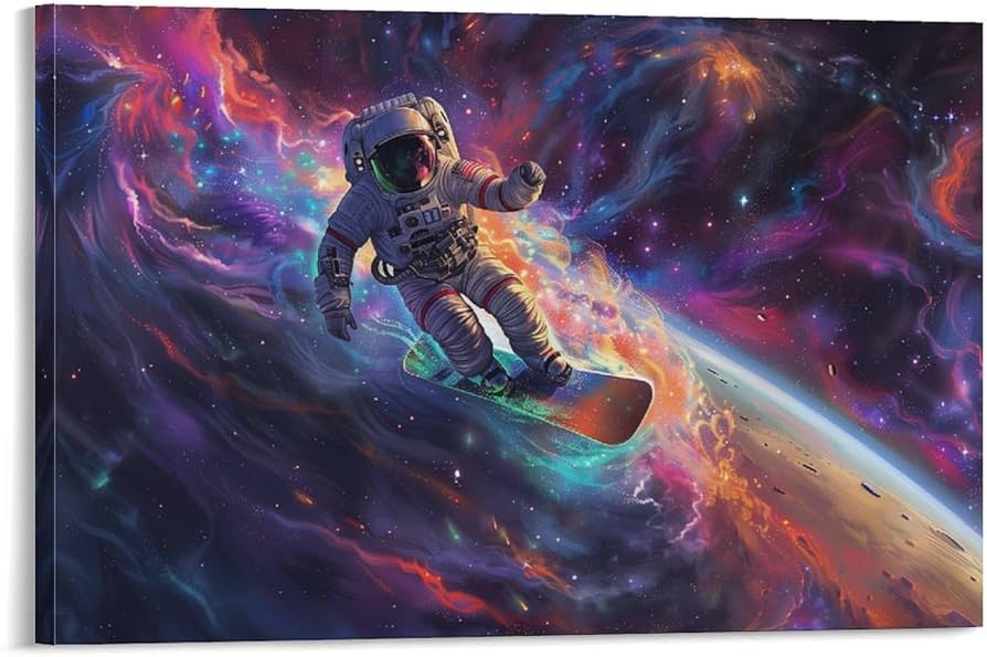 Amazon.co.jp: 絵画 宇宙飛行士が天の川の波に乗る アートパネル