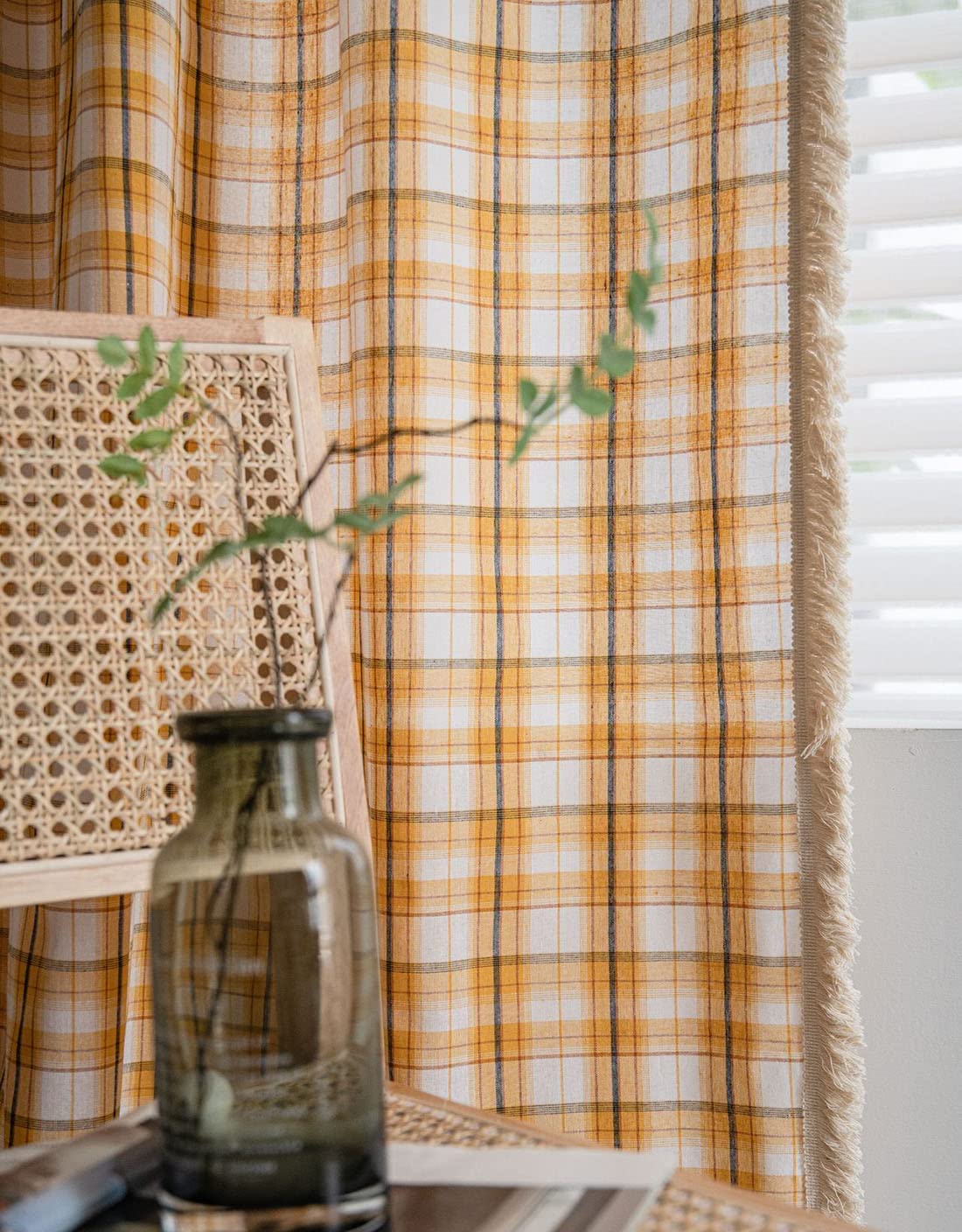 Amazon｜JAIJY バッファローチェック 格子柄 オレンジカーテン