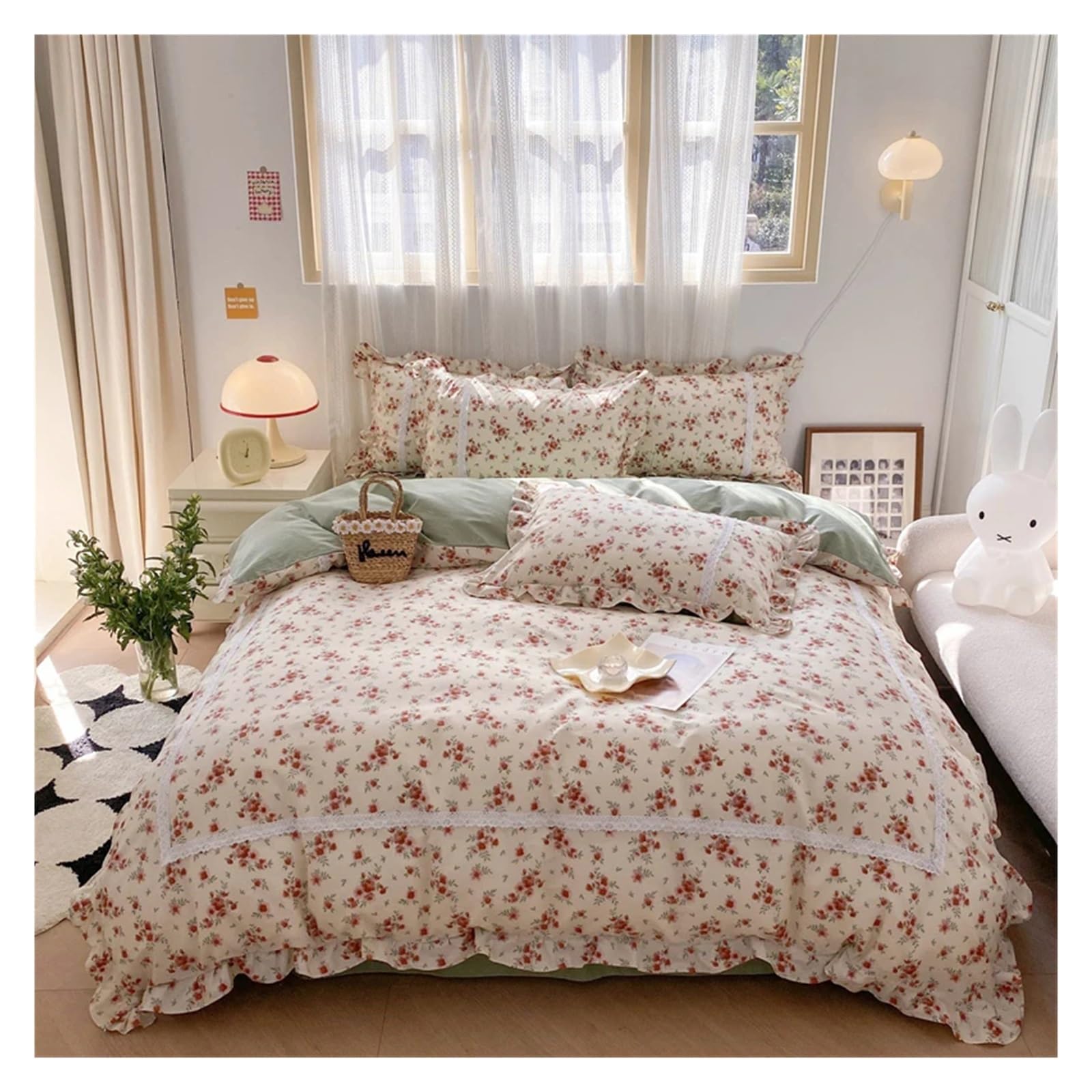 Amazon｜コットン フレンチカントリー 小花柄 寝具セット フリル付き