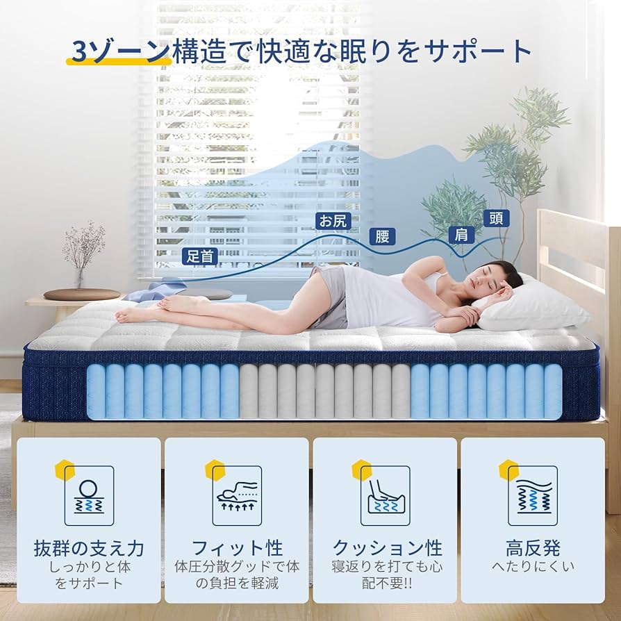 Amazon｜Avenco マットレス シングル 厚さ26cm ポケットコイル