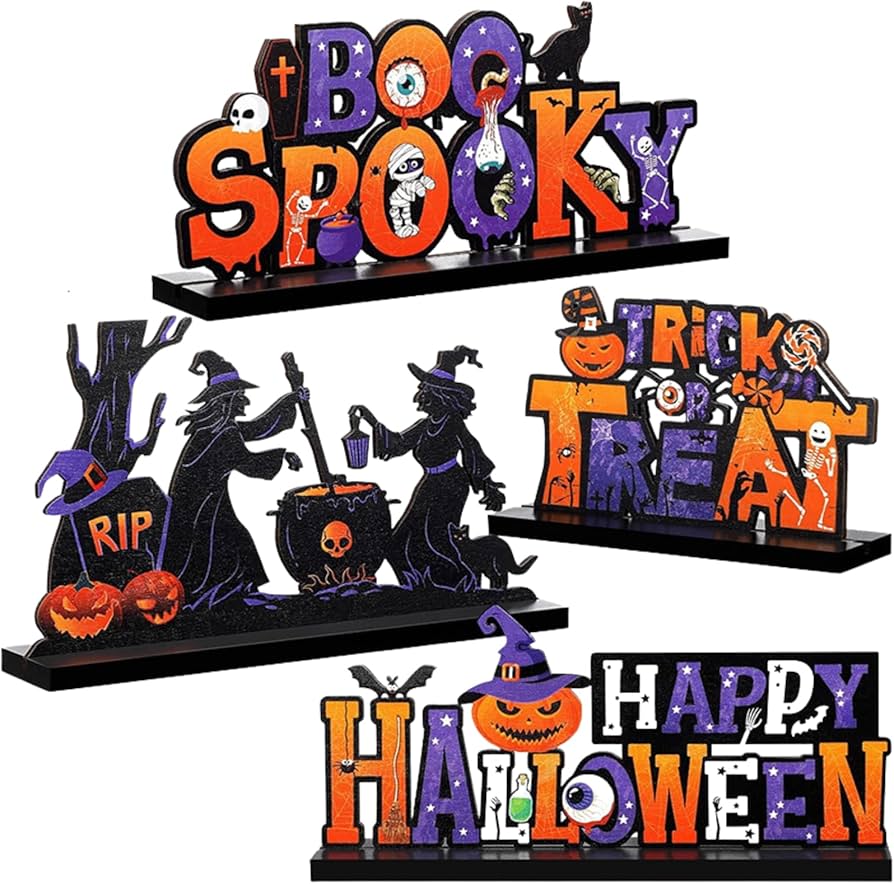 Amazon.co.jp: ADOSSY ハロウィン 飾り 卓上 4個セット 木製 置物