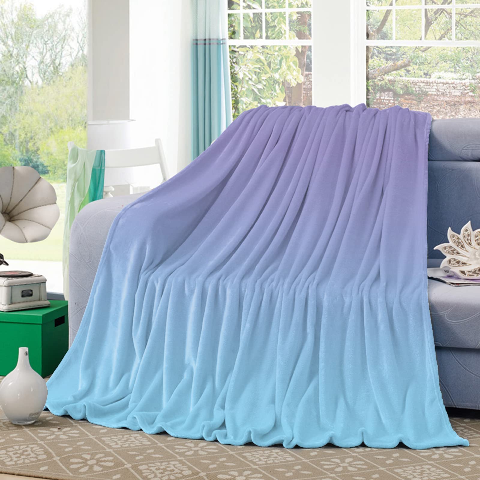 Amazon.com: Throw Blanket Ombre Art Purple and Blue Color,Warm