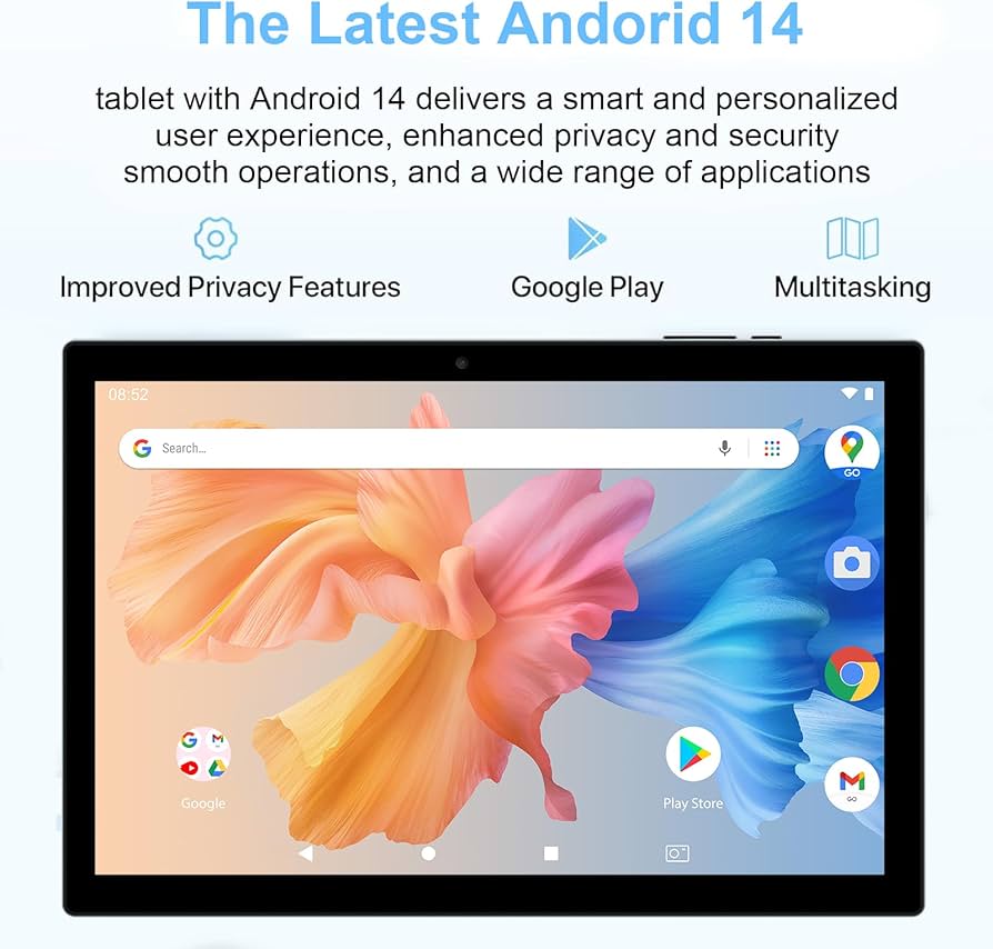 Android 14 Tablet, 10 Inch 8GB RAM+64GB ROM+1TB Expand, 1.8Ghz