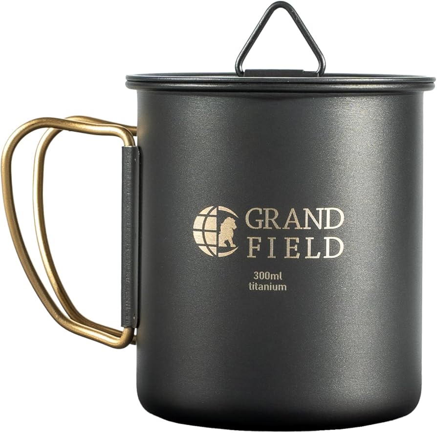 Amazon.co.jp: GRAND FIELD ブラックチタンマグカップ 直火可能 蓋付き