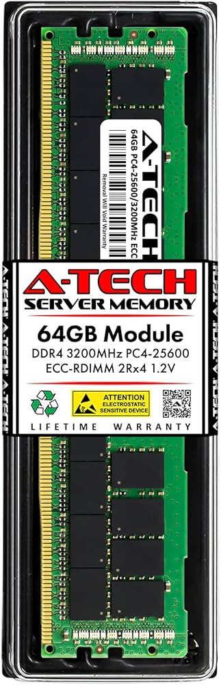 A-Tech 64GB DDR4 3200MHz PC4-25600 ECC RDIMM 2Rx4 Dual Rank 1.2V