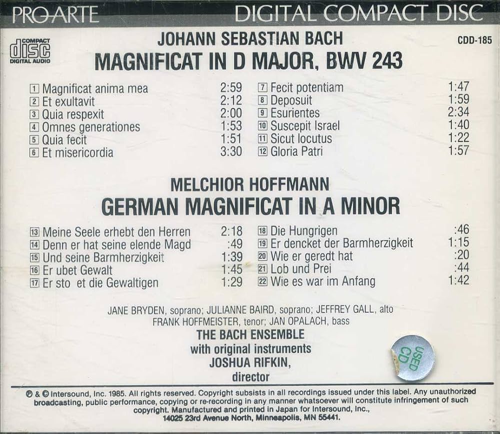 Jpshua Rifkin, Jane Bryden, Julianne Baird, Jeffrey Gall, Frank