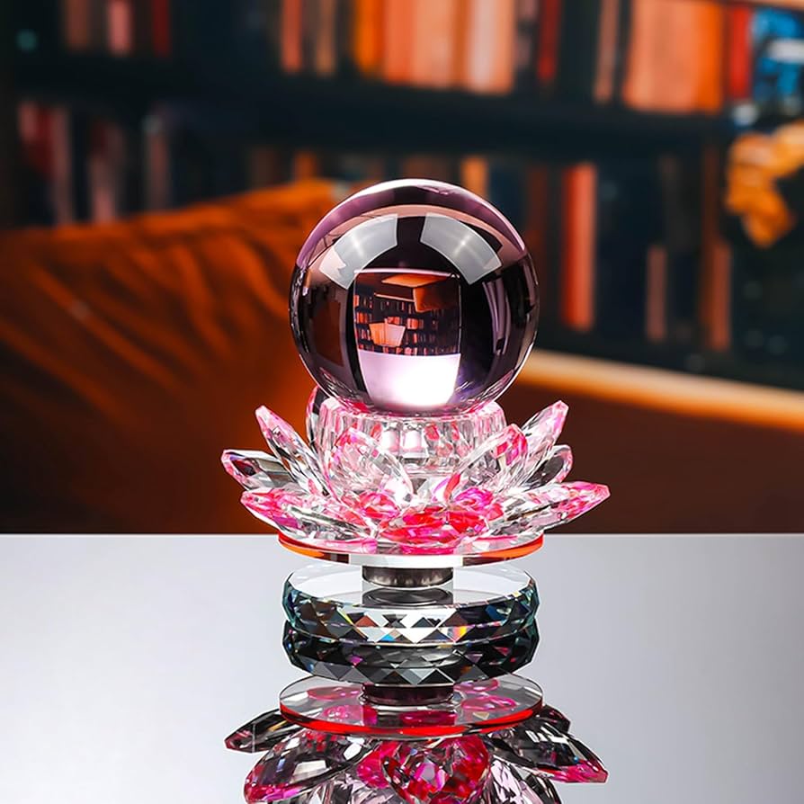 Amazon.co.jp: クリスタルボール 蓮の花 回転可能 蓮台座 クリスタル