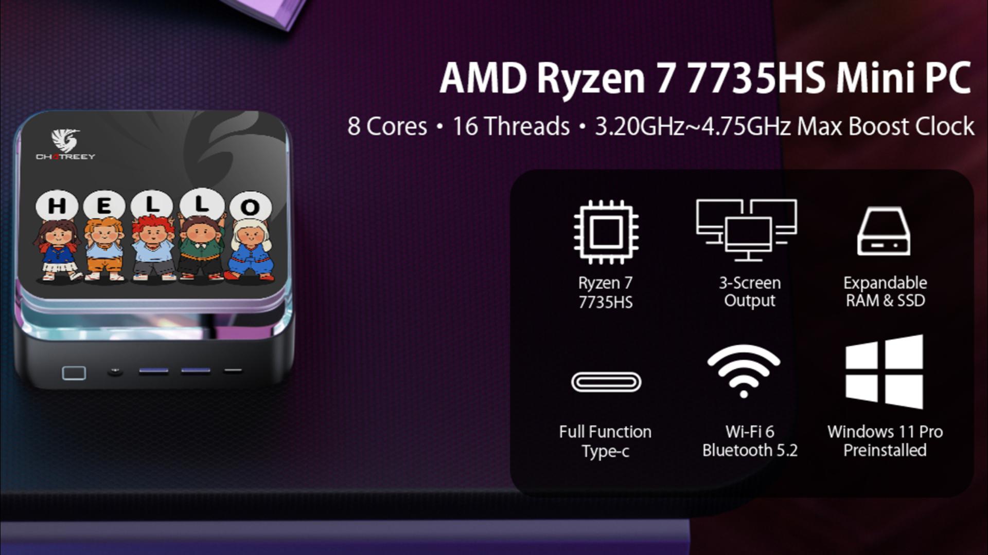 Amazon.com: chatreey Mini PC AMD Ryzen 7 7735HS 16GB DDR5 RAM 1TB