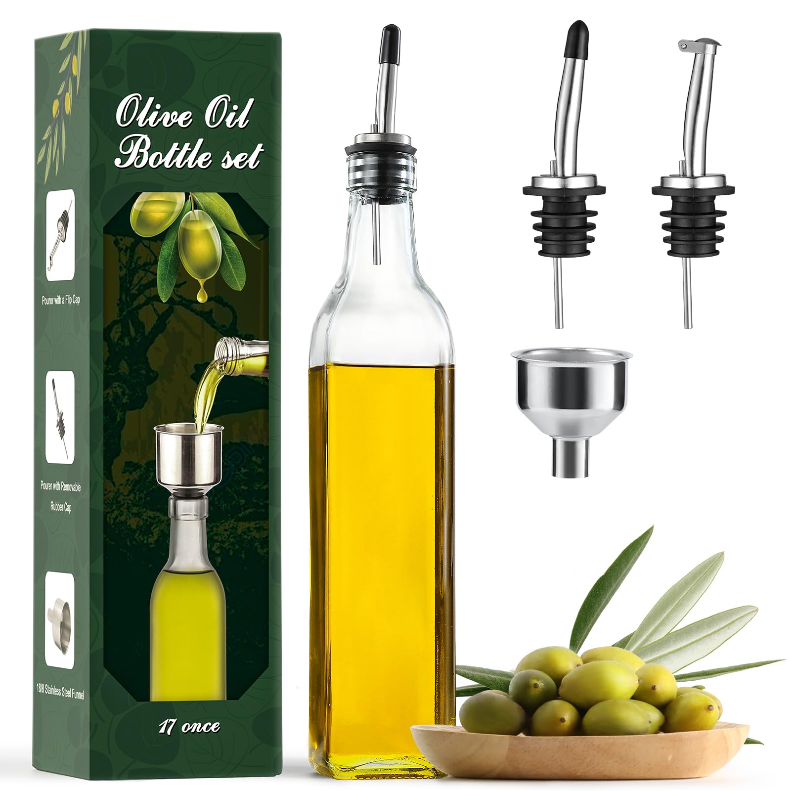 Amazon.com: AOZITA 17oz Clear Glass Olive Oil Dispenser Bottle