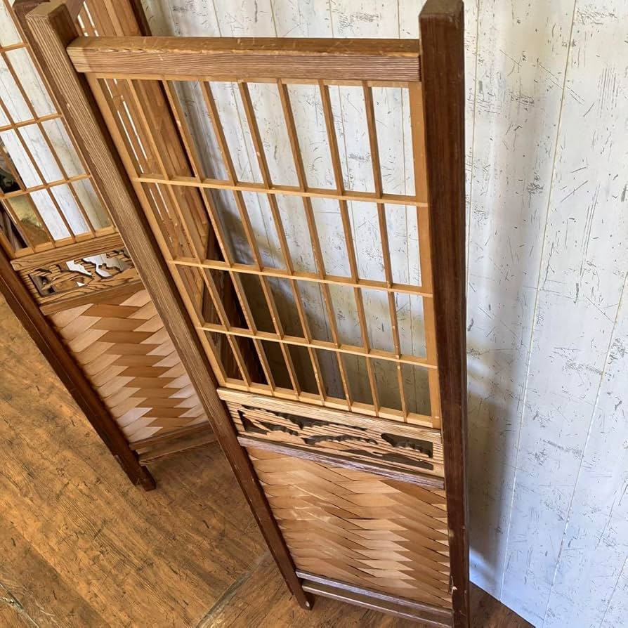 衝立 間仕切り パーテーション 4連 透かし彫り 昭和レトロ