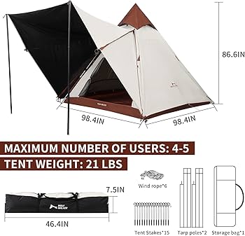 Amazon.co.jp: WOLF WALKER 4-5 人キャンプテントティピーインドの
