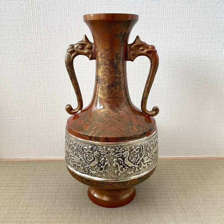 Amazon.co.jp: 鋳銅 花瓶 銅花瓶 双耳 秀山 峰 飾り壺 花器 花入 生花