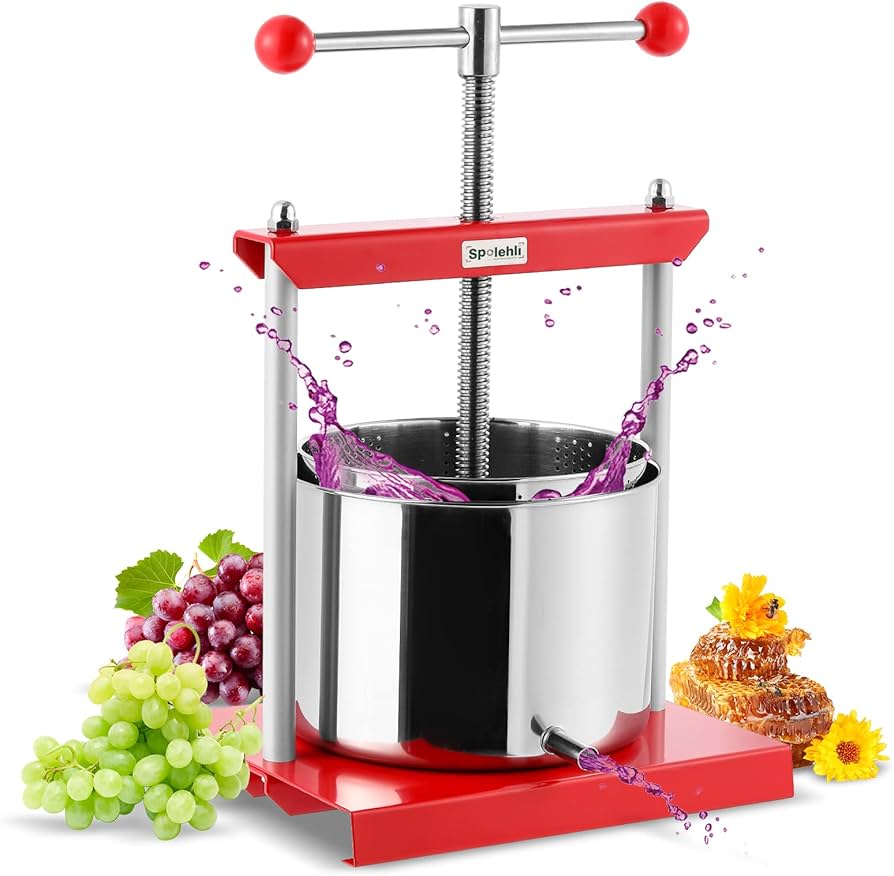 Amazon | 【Spolehli】 5.5L手動 ブドウ 圧搾機 蜂蜜圧搾機 果汁絞り器