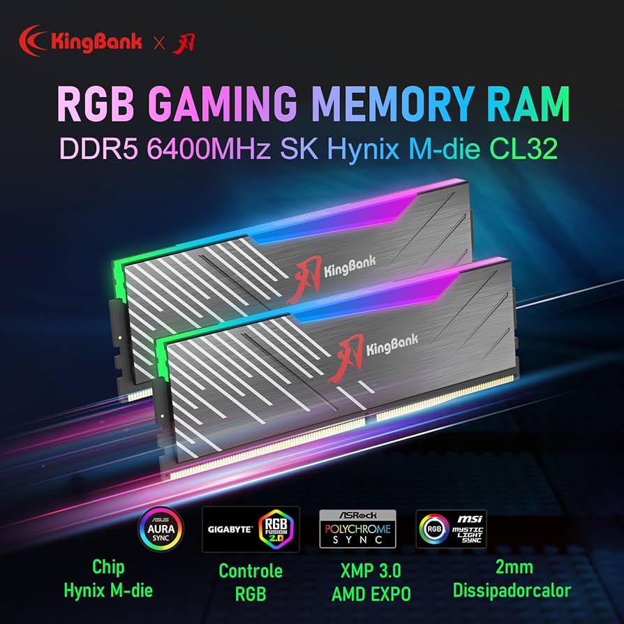KingBank RGB Computer Desktop Memory Ram Hynix M-die DDR5 32GB