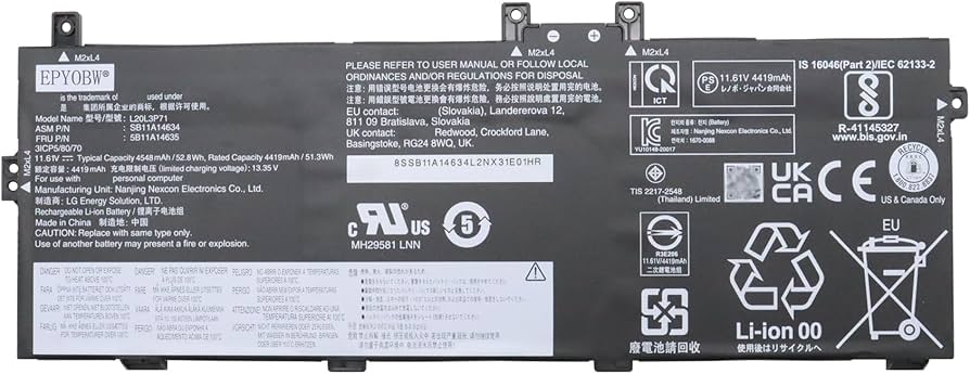 Amazon.com: EPYOBW L20L3P71 Laptop Battery 52.8Wh 4548mAh 11.61V