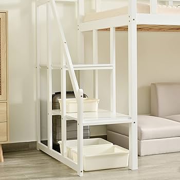 Amazon｜木製 ロフトベッド シングル 階段付き 宮付き 天然木