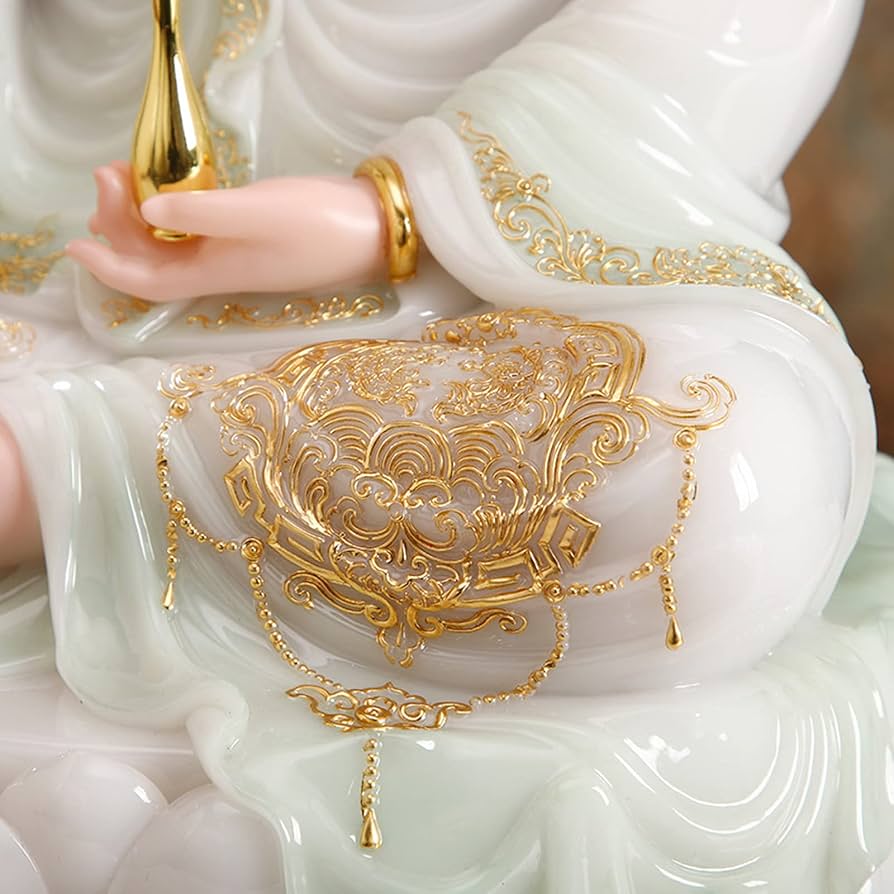 Amazon｜仏像 観音像 仏壇仏像 微笑む瞳を持つ白玉の観音菩薩像 り