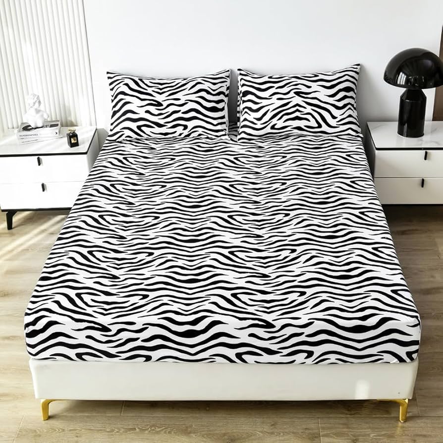 Amazon｜ゼブラ柄ボックスシーツ セミダブルヒョウ柄ベッドカバー