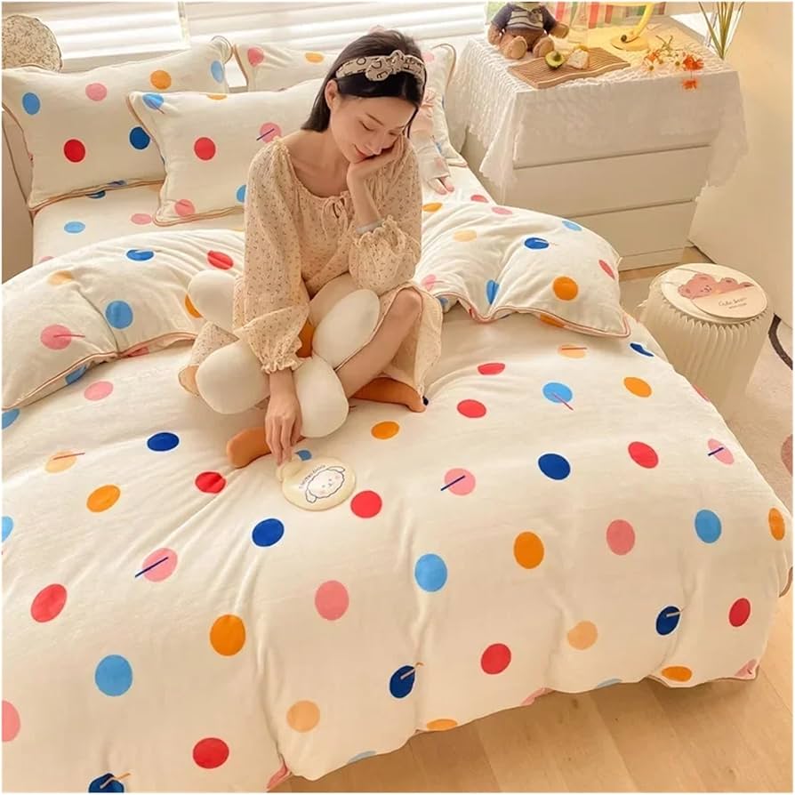 Amazon｜水玉プリント冬の寝具セットクイーンミルクベルベット布団