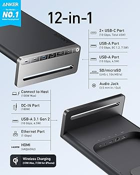 Anker 675 USB-C Docking Station (12-in-1, Monitor Stand, Wireless