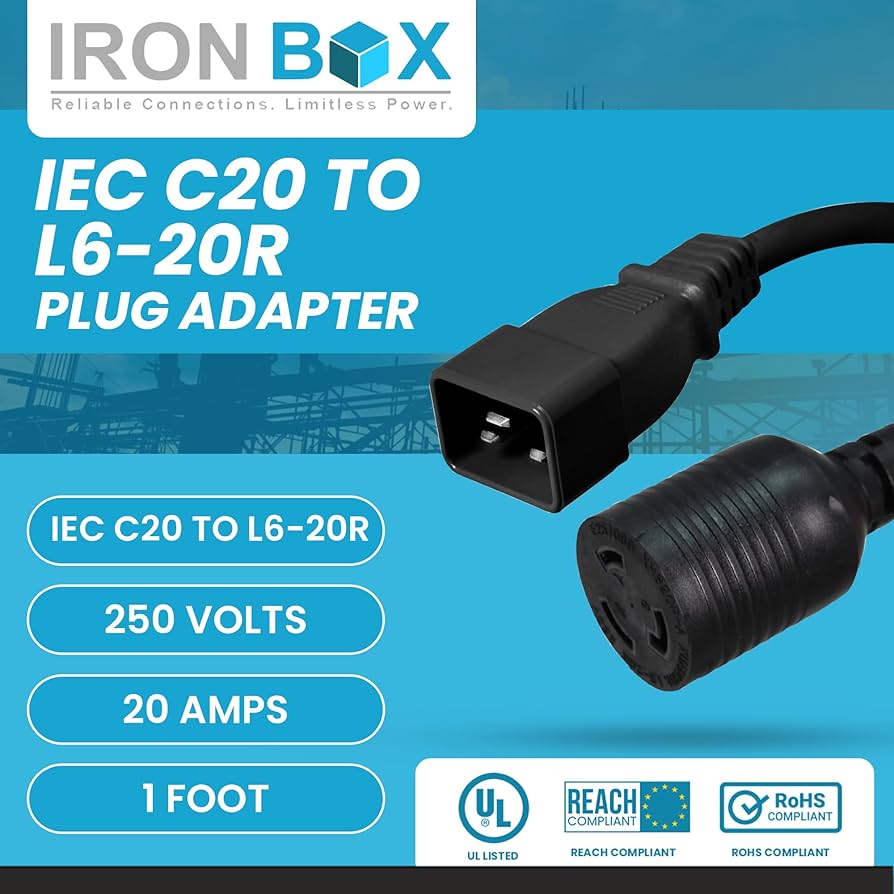Amazon | IEC c20 to l6 – 20rプラグアダプタ – 1足、20 A / 250 V、12