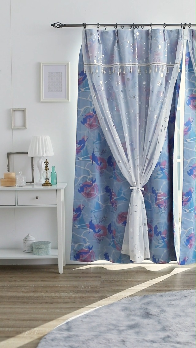 Amazon｜[ベルメゾン] ディズニー カーテン 箔プリント アリエル 2重