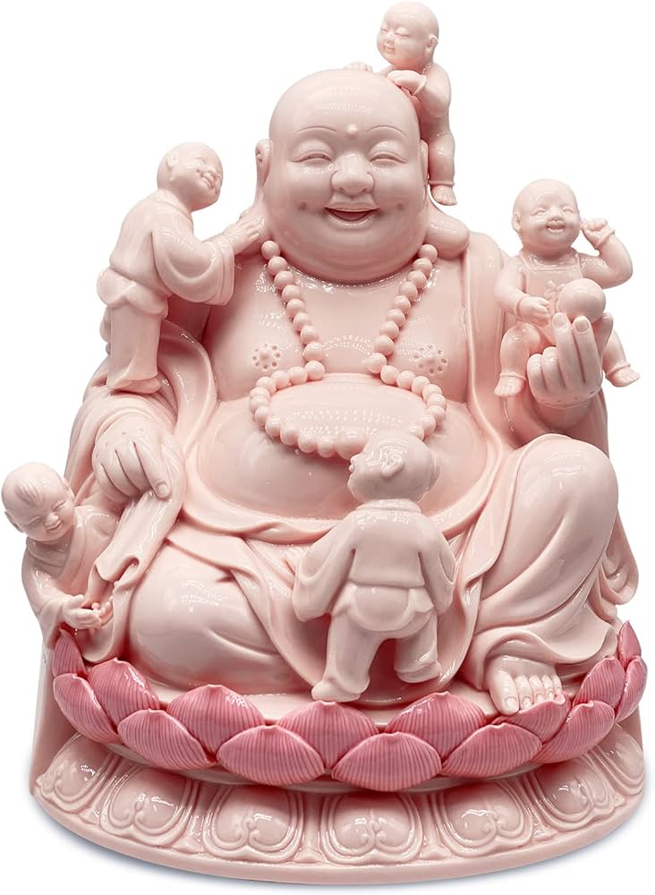 Amazon.com: LiuWtuf 9 Inch Pink Laughing Buddha, Porcelain