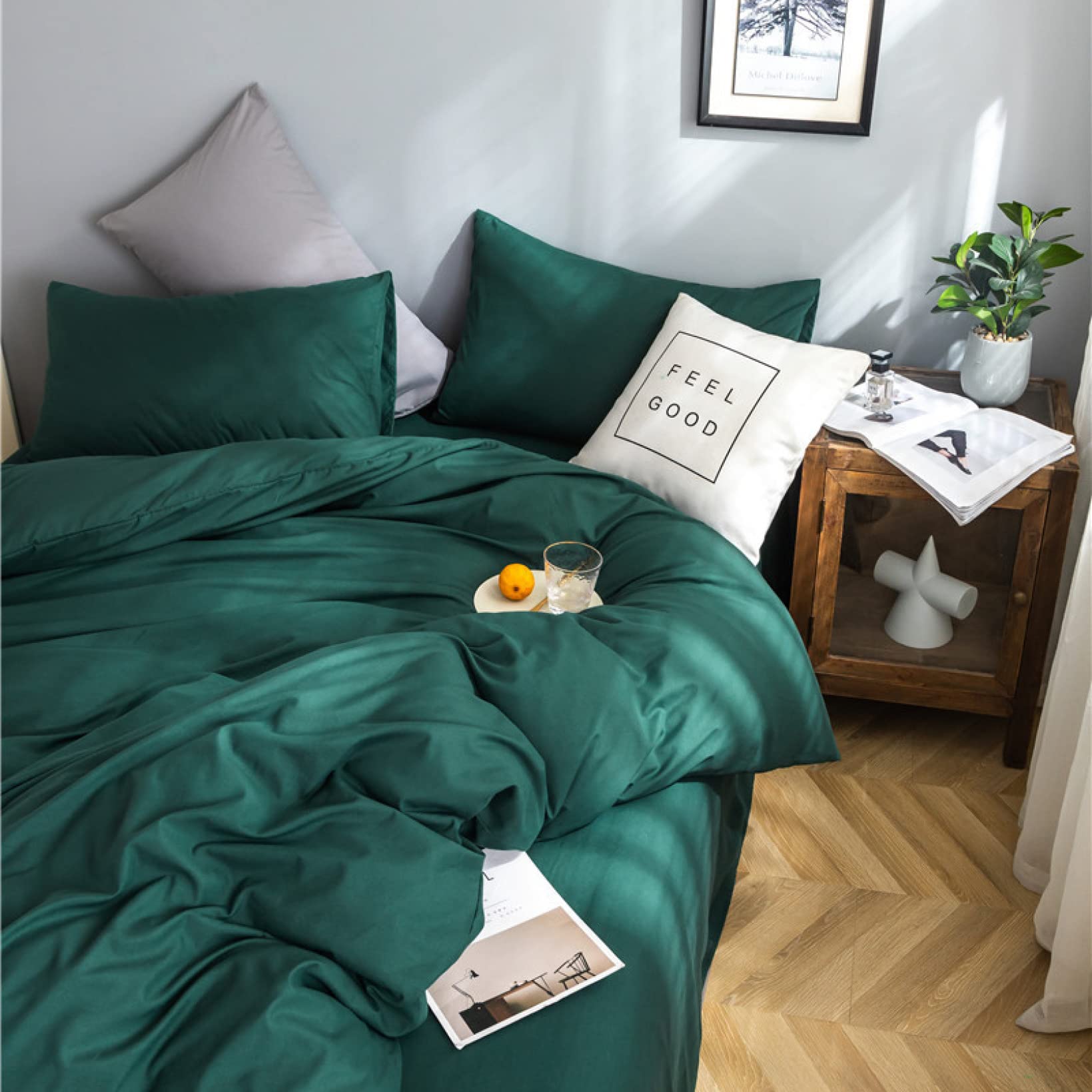 Amazon｜布団カバー ダークグリーン 3点セット シングル（シングル