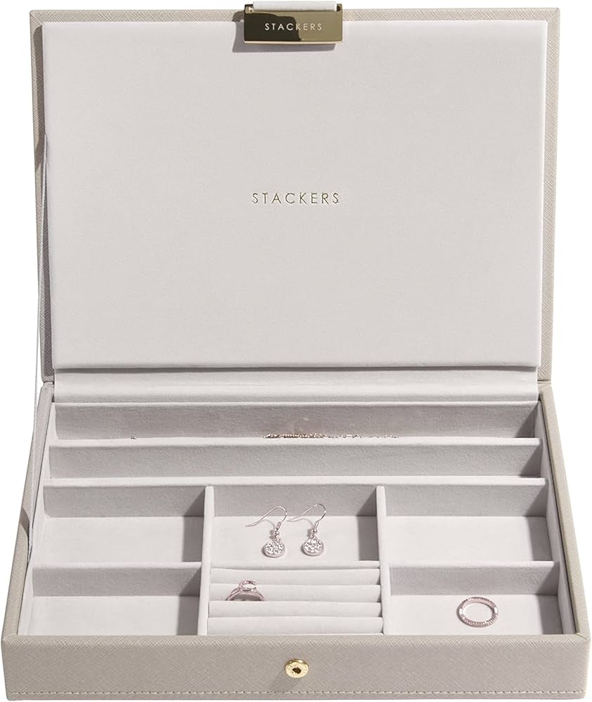 Amazon｜STACKERS LONDON Classic ジュエリーボックス 蓋 グレージュ