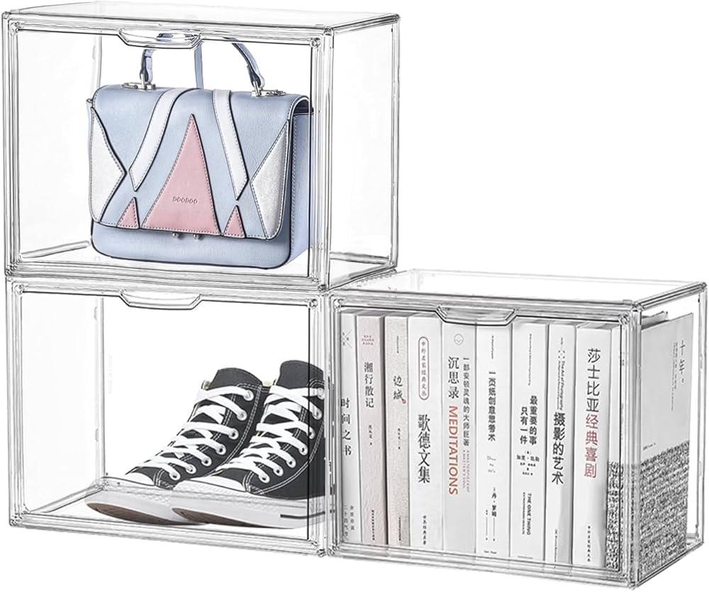 Amazon.co.jp: 透明の収納ケース 積み重ね可能 マグネット式扉 前開き