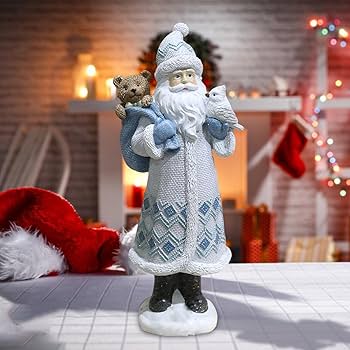 Amazon.co.jp: サンタの置物, サンタクロース人形, ホワイトシルバー