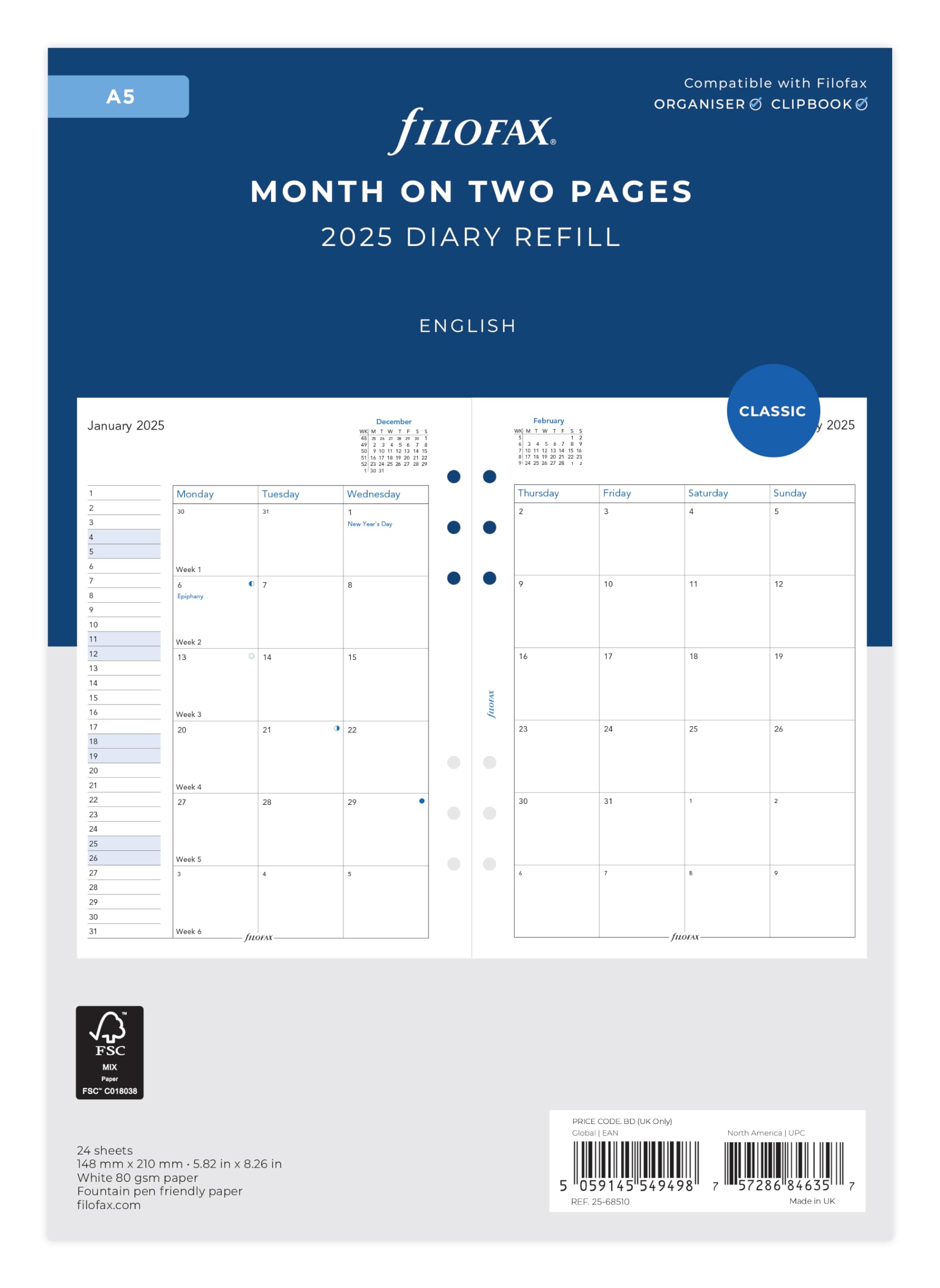 Amazon.co.jp: ファイロファックス システム手帳 リフィル 2025年 1月