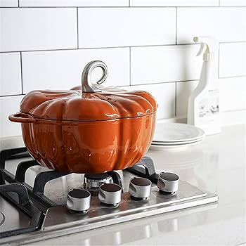 Amazon | カボチャ型エナメル鋳鉄鍋、24cm 3.76リットル鍋2〜6人用、直
