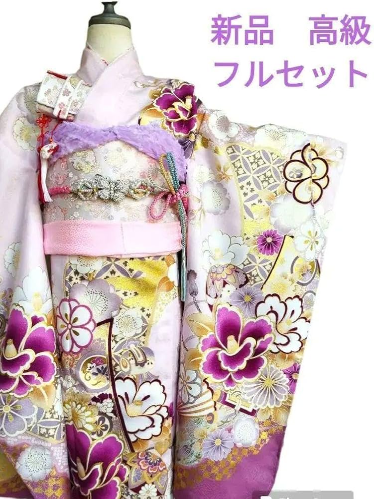 Amazon.co.jp: 高級 清楚な薄い紫ピンクの着物 白の作り帯 七五三フル