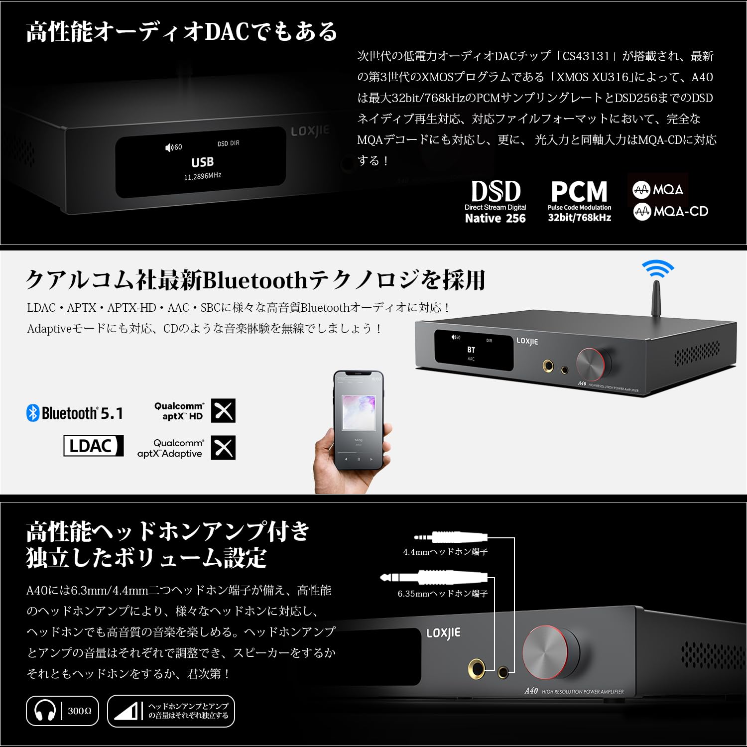 Amazon.co.jp: LOXJIE A40 Bluetooth パワーアンプ HI-FI ステレオ