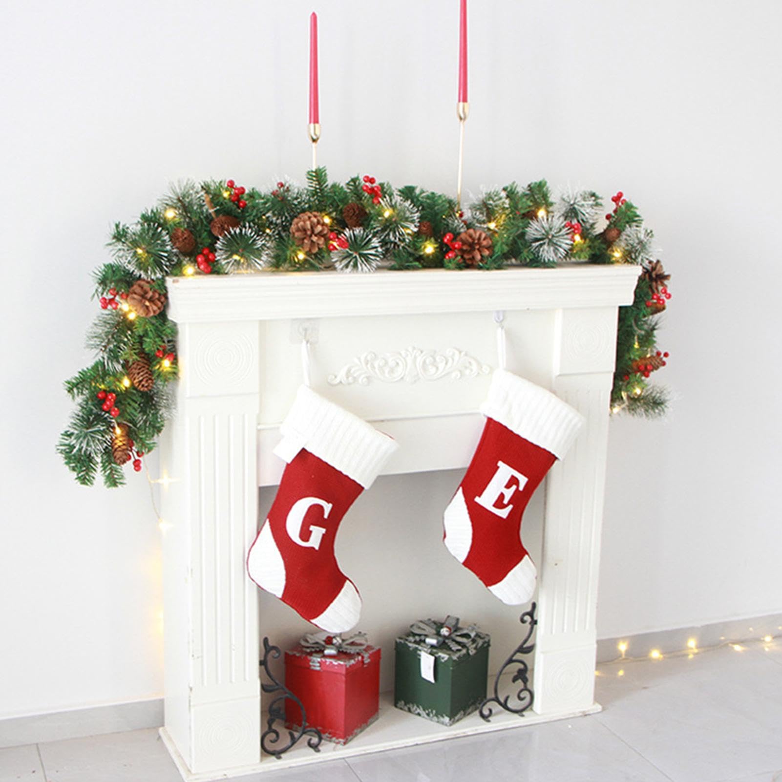 Amazon.co.jp: ライト付きクリスマスガーランド、松ぼっくりのレッド