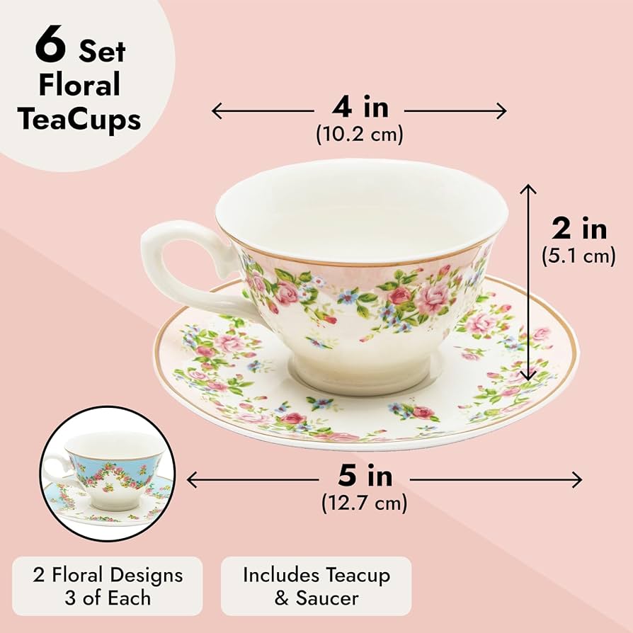 Amazon | ヴィンテージ花柄ティーカップとソーサー6個セット ティー