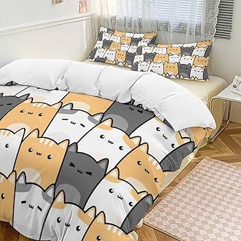 Amazon｜3点セット 動物柄 猫柄 ネコ 布団カバー 掛け布団カバー 枕